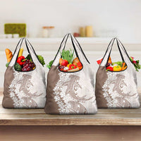 Polynesian Beige Plumeria Lei Grocery Bag with Hammerhead Shark