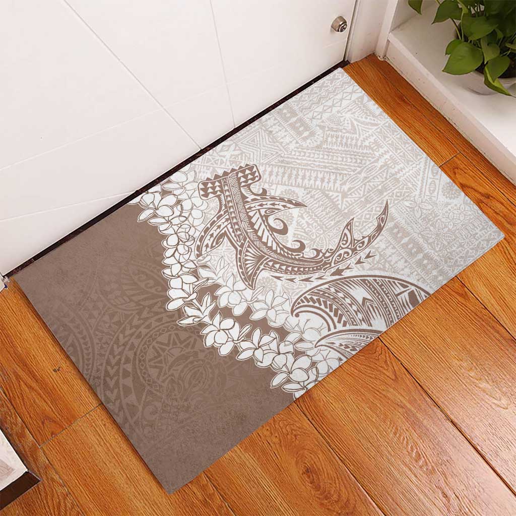 Polynesian Beige Plumeria Lei Rubber Doormat with Hammerhead Shark