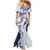 Polynesian Navy Blue Plumeria Lei Family Matching Mermaid Dress and Hawaiian Shirt with Hammerhead Shark