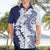 Polynesian Navy Blue Plumeria Lei Hawaiian Shirt with Hammerhead Shark