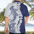 Polynesian Navy Blue Plumeria Lei Hawaiian Shirt with Hammerhead Shark