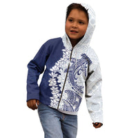 Polynesian Navy Blue Plumeria Lei Kid Hoodie with Hammerhead Shark