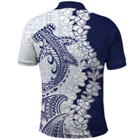 Polynesian Navy Blue Plumeria Lei Polo Shirt with Hammerhead Shark