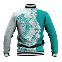 Polynesian Teal Plumeria Lei Baseball Jacket with Hammerhead Shark