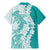 Polynesian Teal Plumeria Lei Family Matching Mermaid Dress and Hawaiian Shirt with Hammerhead Shark