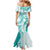 Polynesian Teal Plumeria Lei Family Matching Mermaid Dress and Hawaiian Shirt with Hammerhead Shark