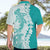 Polynesian Teal Plumeria Lei Hawaiian Shirt with Hammerhead Shark