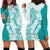 Polynesian Teal Plumeria Lei Hoodie Dress with Hammerhead Shark