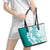 Polynesian Teal Plumeria Lei Leather Tote Bag with Hammerhead Shark