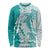 Polynesian Teal Plumeria Lei Long Sleeve Shirt with Hammerhead Shark