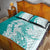 Polynesian Teal Plumeria Lei Quilt Bed Set with Hammerhead Shark