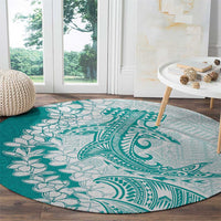 Polynesian Teal Plumeria Lei Round Carpet with Hammerhead Shark