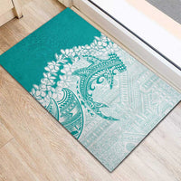 Polynesian Teal Plumeria Lei Rubber Doormat with Hammerhead Shark