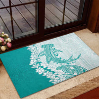 Polynesian Teal Plumeria Lei Rubber Doormat with Hammerhead Shark