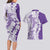 Polynesian Purple Plumeria Lei Couples Matching Long Sleeve Bodycon Dress and Hawaiian Shirt with Hammerhead Shark