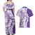 Polynesian Purple Plumeria Lei Couples Matching Off Shoulder Maxi Dress and Hawaiian Shirt with Hammerhead Shark