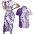 Polynesian Purple Plumeria Lei Couples Matching Short Sleeve Bodycon Dress and Hawaiian Shirt with Hammerhead Shark