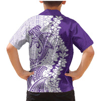 Polynesian Purple Plumeria Lei Family Matching Mermaid Dress and Hawaiian Shirt with Hammerhead Shark
