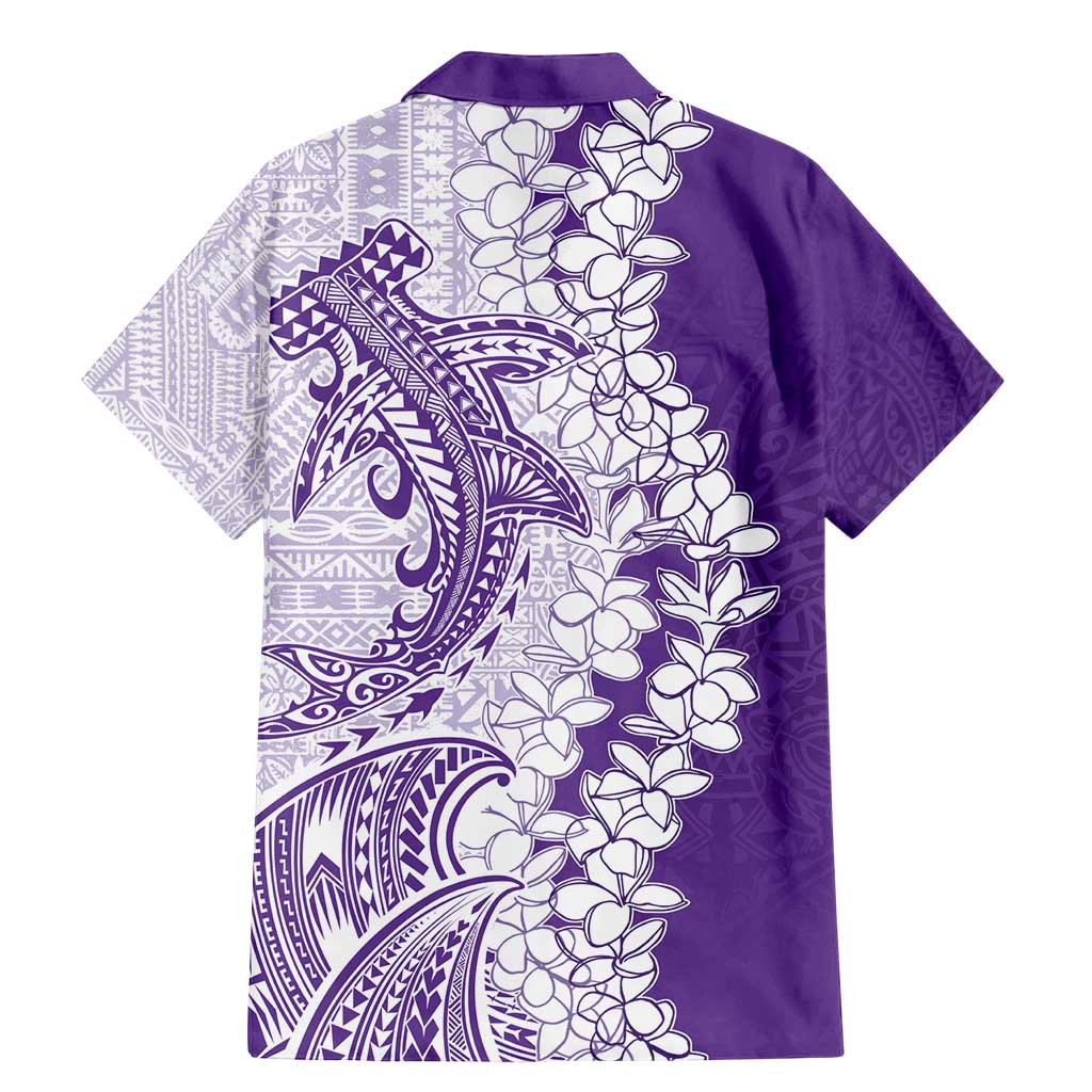 Polynesian Purple Plumeria Lei Family Matching Mermaid Dress and Hawaiian Shirt with Hammerhead Shark