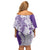 Polynesian Purple Plumeria Lei Off Shoulder Short Dress with Hammerhead Shark