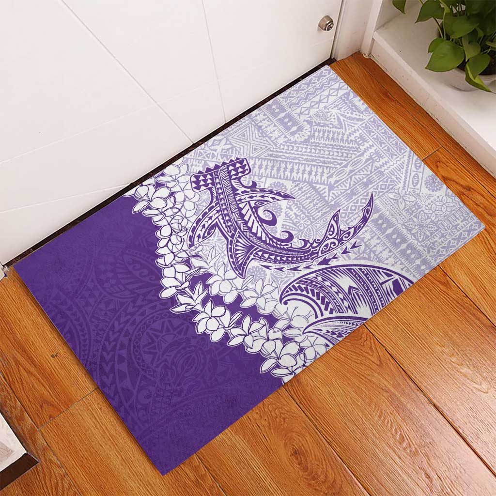 Polynesian Purple Plumeria Lei Rubber Doormat with Hammerhead Shark
