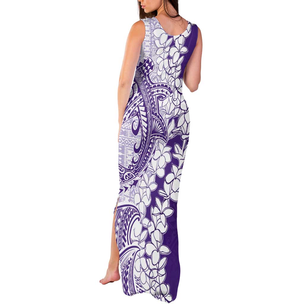 Polynesian Purple Plumeria Lei Tank Maxi Dress with Hammerhead Shark