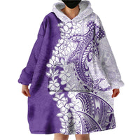 Polynesian Purple Plumeria Lei Wearable Blanket Hoodie with Hammerhead Shark