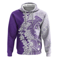 Polynesian Purple Plumeria Lei Zip Hoodie with Hammerhead Shark LT7 Pullover Hoodie Purple - Polynesian Pride