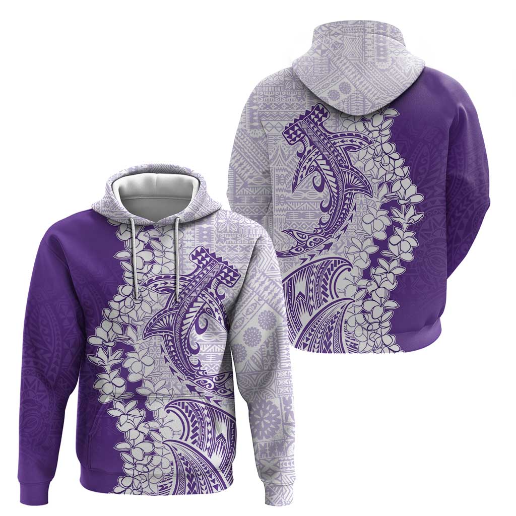 Polynesian Purple Plumeria Lei Zip Hoodie with Hammerhead Shark LT7 - Polynesian Pride