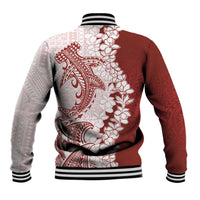 Polynesian Crimson Plumeria Lei Baseball Jacket with Hammerhead Shark