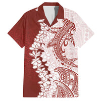 Polynesian Crimson Plumeria Lei Family Matching Long Sleeve Bodycon Dress and Hawaiian Shirt with Hammerhead Shark