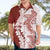 Polynesian Crimson Plumeria Lei Hawaiian Shirt with Hammerhead Shark