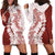 Polynesian Crimson Plumeria Lei Hoodie Dress with Hammerhead Shark