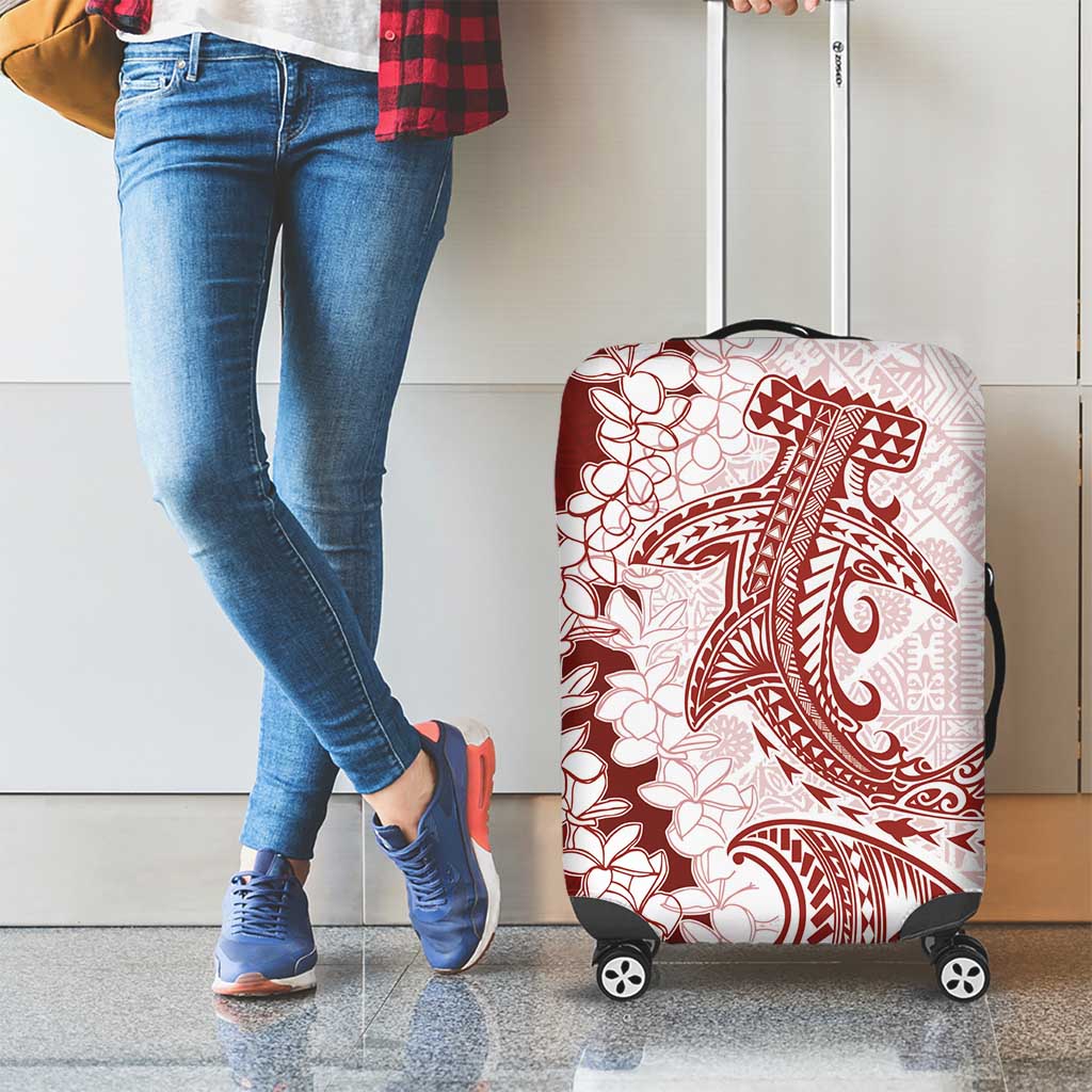 Polynesian Crimson Plumeria Lei Luggage Cover with Hammerhead Shark LT7 - Polynesian Pride