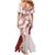 Polynesian Crimson Plumeria Lei Mermaid Dress with Hammerhead Shark