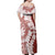 Polynesian Crimson Plumeria Lei Off Shoulder Maxi Dress with Hammerhead Shark