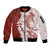 Polynesian Crimson Plumeria Lei Sleeve Zip Bomber Jacket with Hammerhead Shark