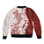 Polynesian Crimson Plumeria Lei Sleeve Zip Bomber Jacket with Hammerhead Shark