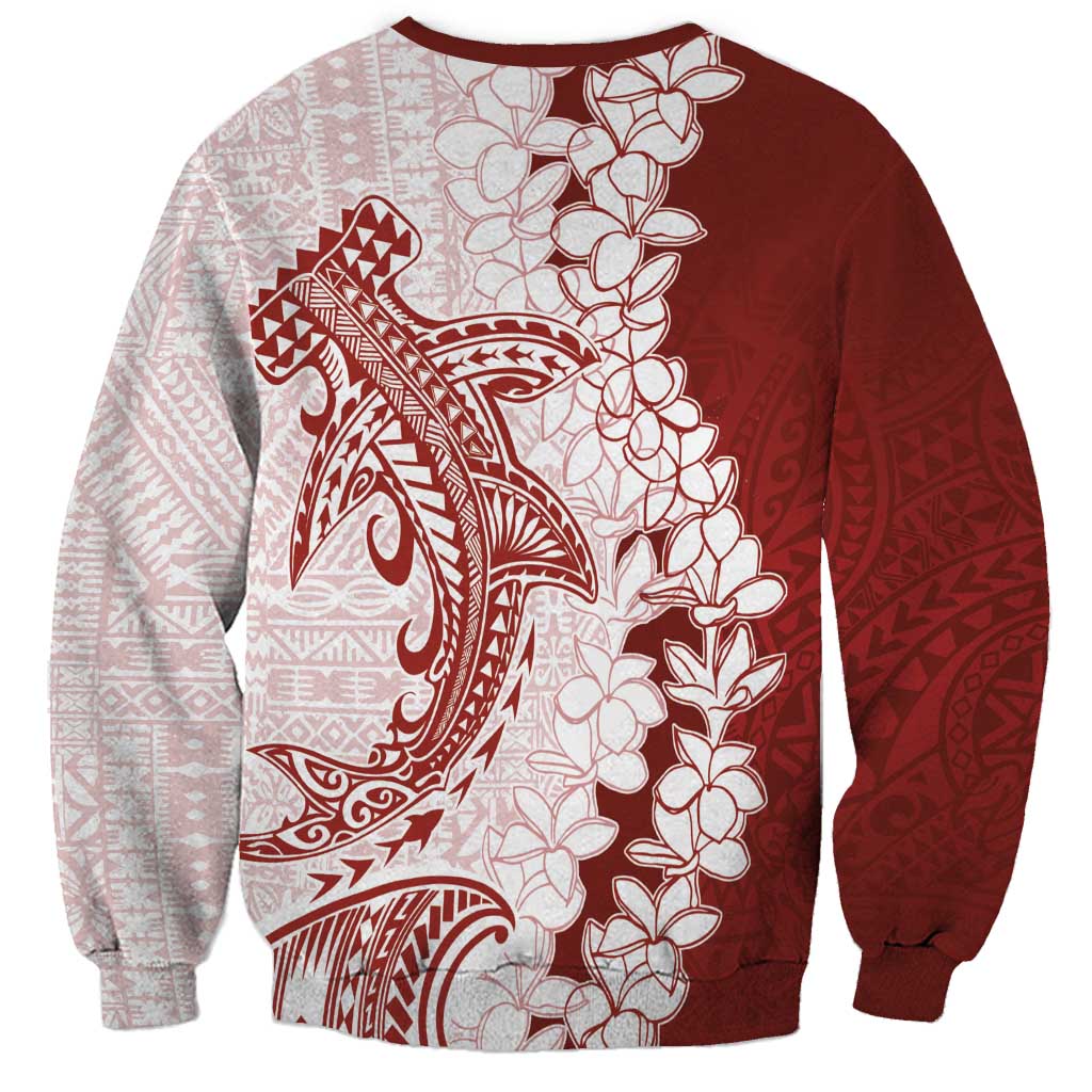 Polynesian Crimson Plumeria Lei Sweatshirt with Hammerhead Shark