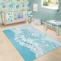 Polynesian Turquoise Plumeria Lei Area Rug with Hammerhead Shark