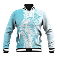 Polynesian Turquoise Plumeria Lei Baseball Jacket with Hammerhead Shark