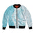 Polynesian Turquoise Plumeria Lei Bomber Jacket with Hammerhead Shark