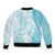 Polynesian Turquoise Plumeria Lei Bomber Jacket with Hammerhead Shark