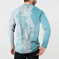 Polynesian Turquoise Plumeria Lei Button Sweatshirt with Hammerhead Shark