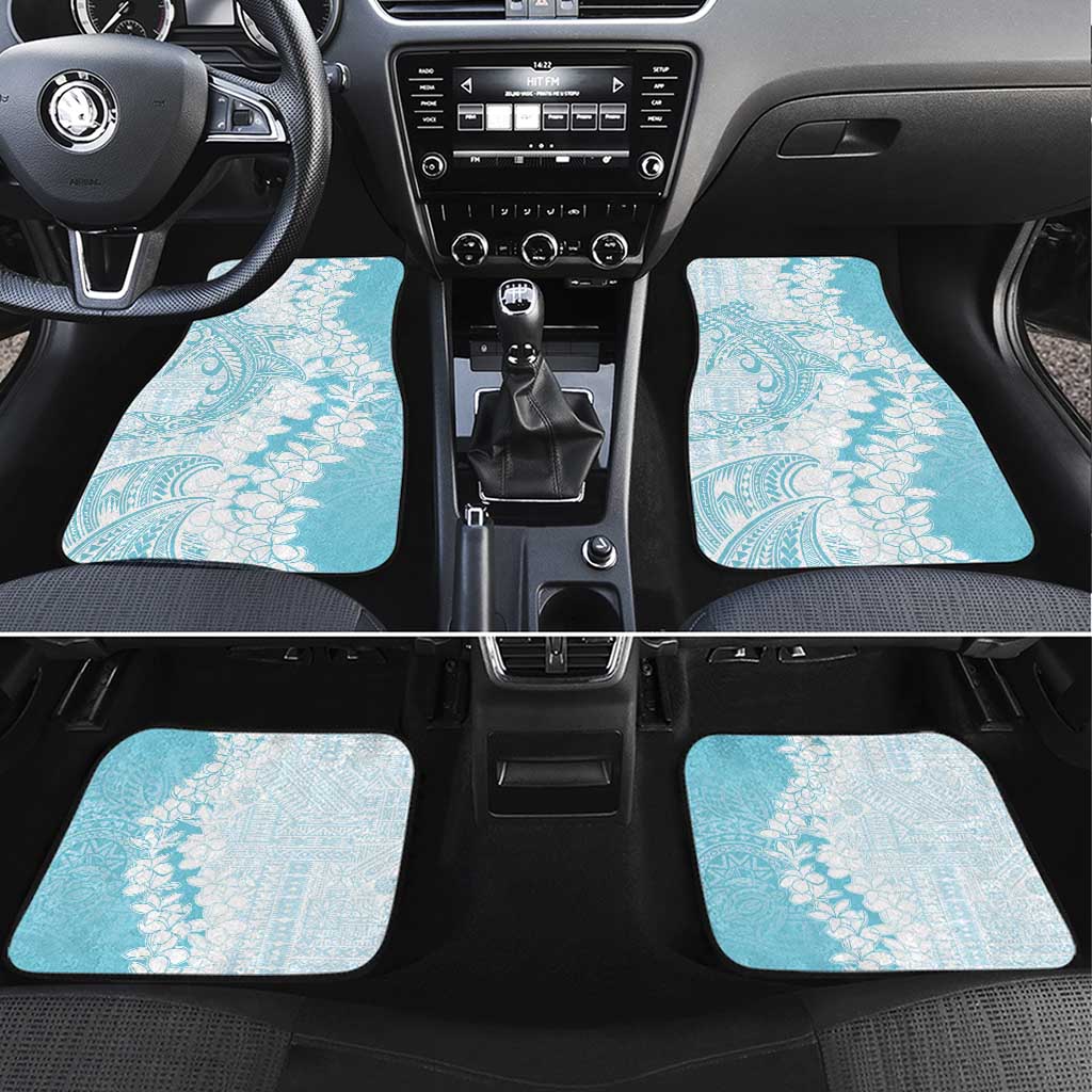 Polynesian Turquoise Plumeria Lei Car Mats with Hammerhead Shark