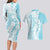 Polynesian Turquoise Plumeria Lei Couples Matching Long Sleeve Bodycon Dress and Hawaiian Shirt with Hammerhead Shark