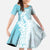 Polynesian Turquoise Plumeria Lei Family Matching Long Sleeve Bodycon Dress and Hawaiian Shirt with Hammerhead Shark
