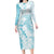 Polynesian Turquoise Plumeria Lei Family Matching Long Sleeve Bodycon Dress and Hawaiian Shirt with Hammerhead Shark