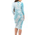 Polynesian Turquoise Plumeria Lei Family Matching Long Sleeve Bodycon Dress and Hawaiian Shirt with Hammerhead Shark