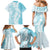 Polynesian Turquoise Plumeria Lei Family Matching Mermaid Dress and Hawaiian Shirt with Hammerhead Shark